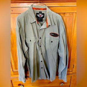 Mens Harley Davidson Button Up Shirt Large Long Sleeve Biege